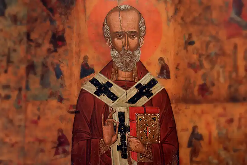 Saint Nicholas, a 4th-century Greek bishop celebrated for kindness.